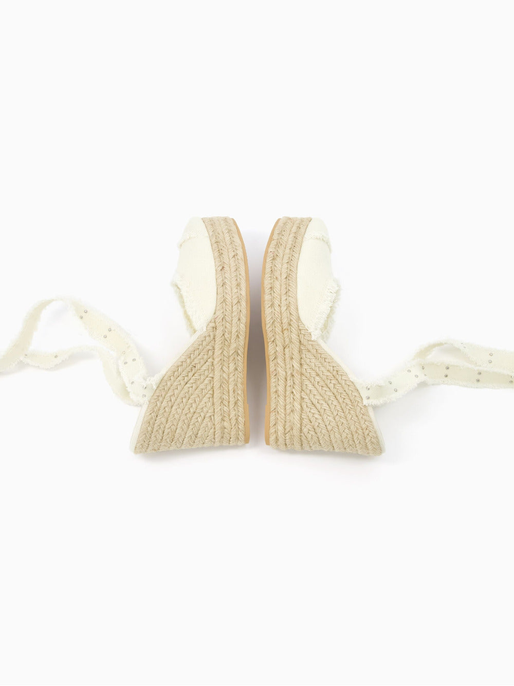 Lace-up jute wedges with studs