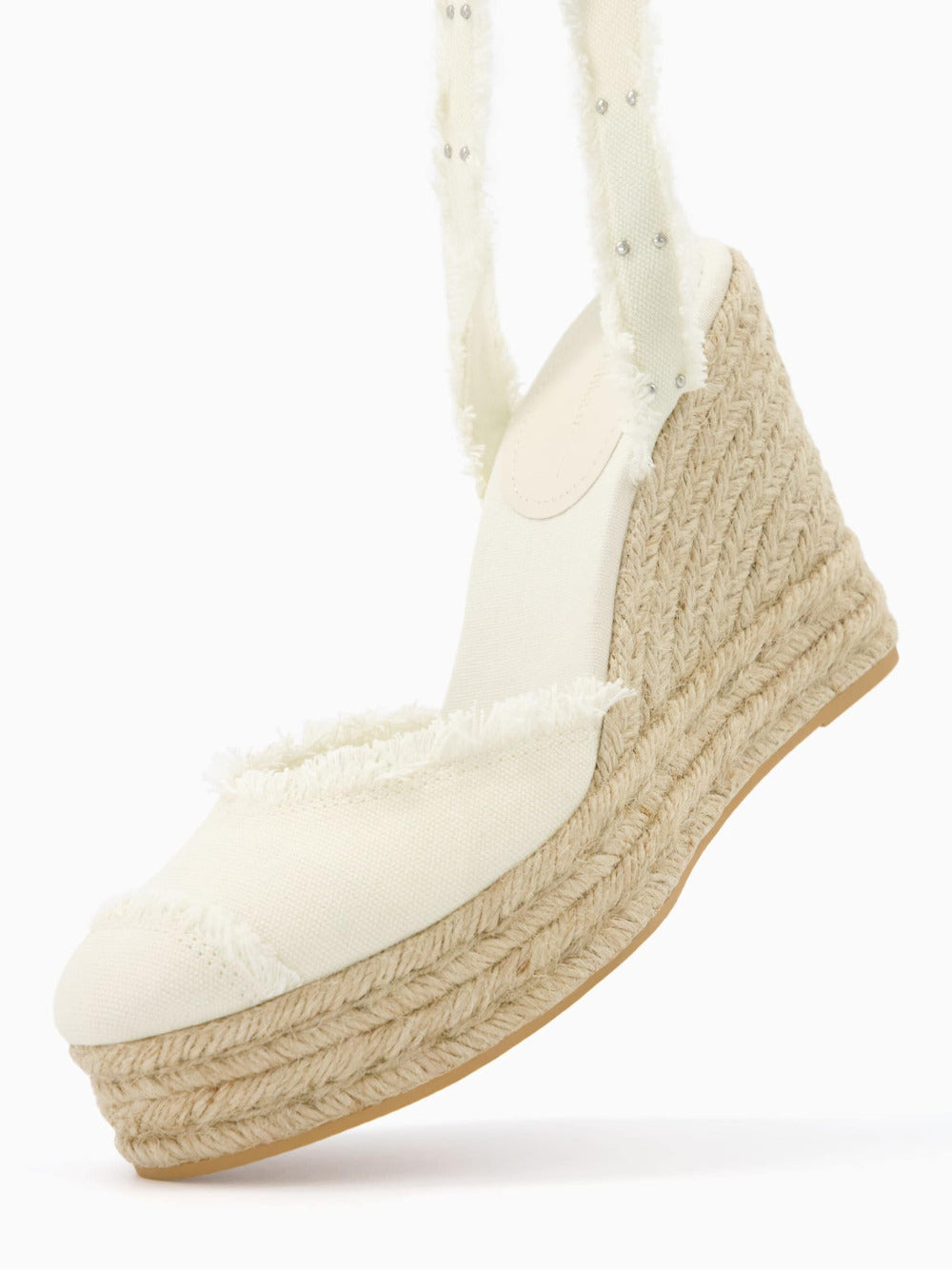 Lace-up jute wedges with studs