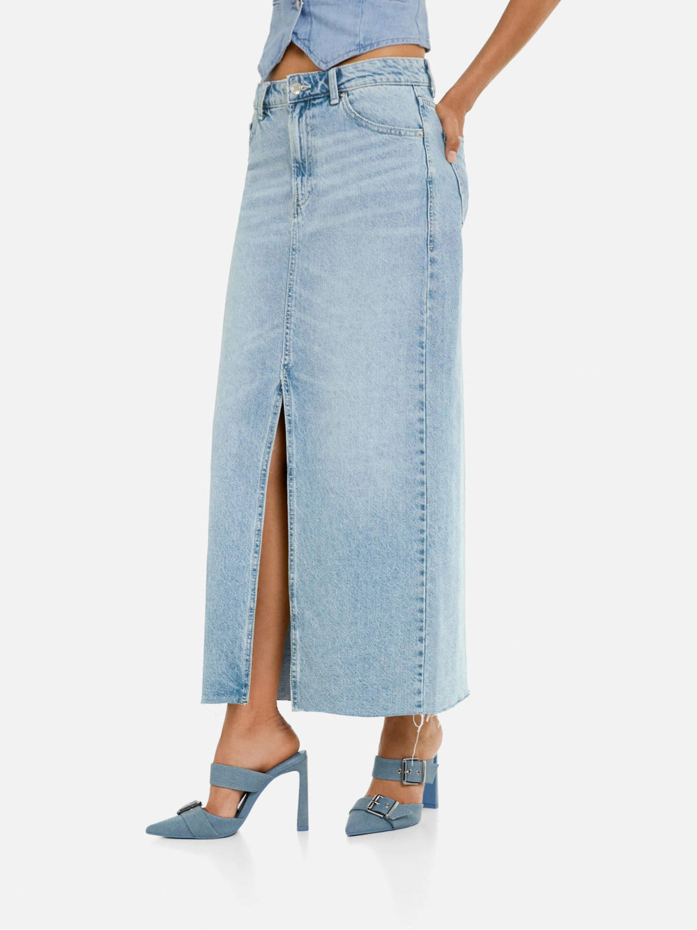 Long denim skirt