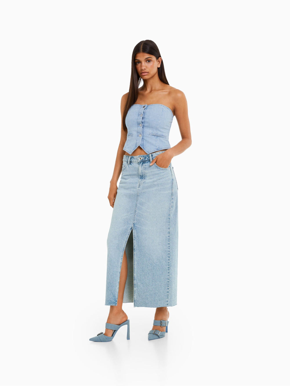 Long denim skirt