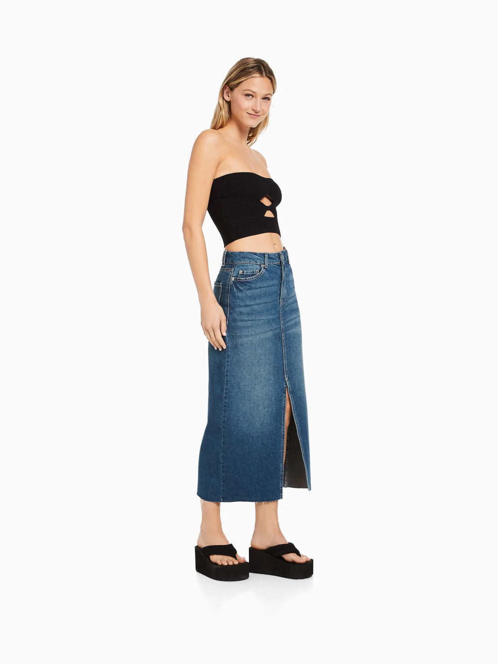 Long denim skirt