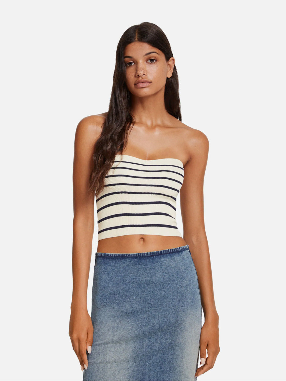Striped knit bandeau crop top