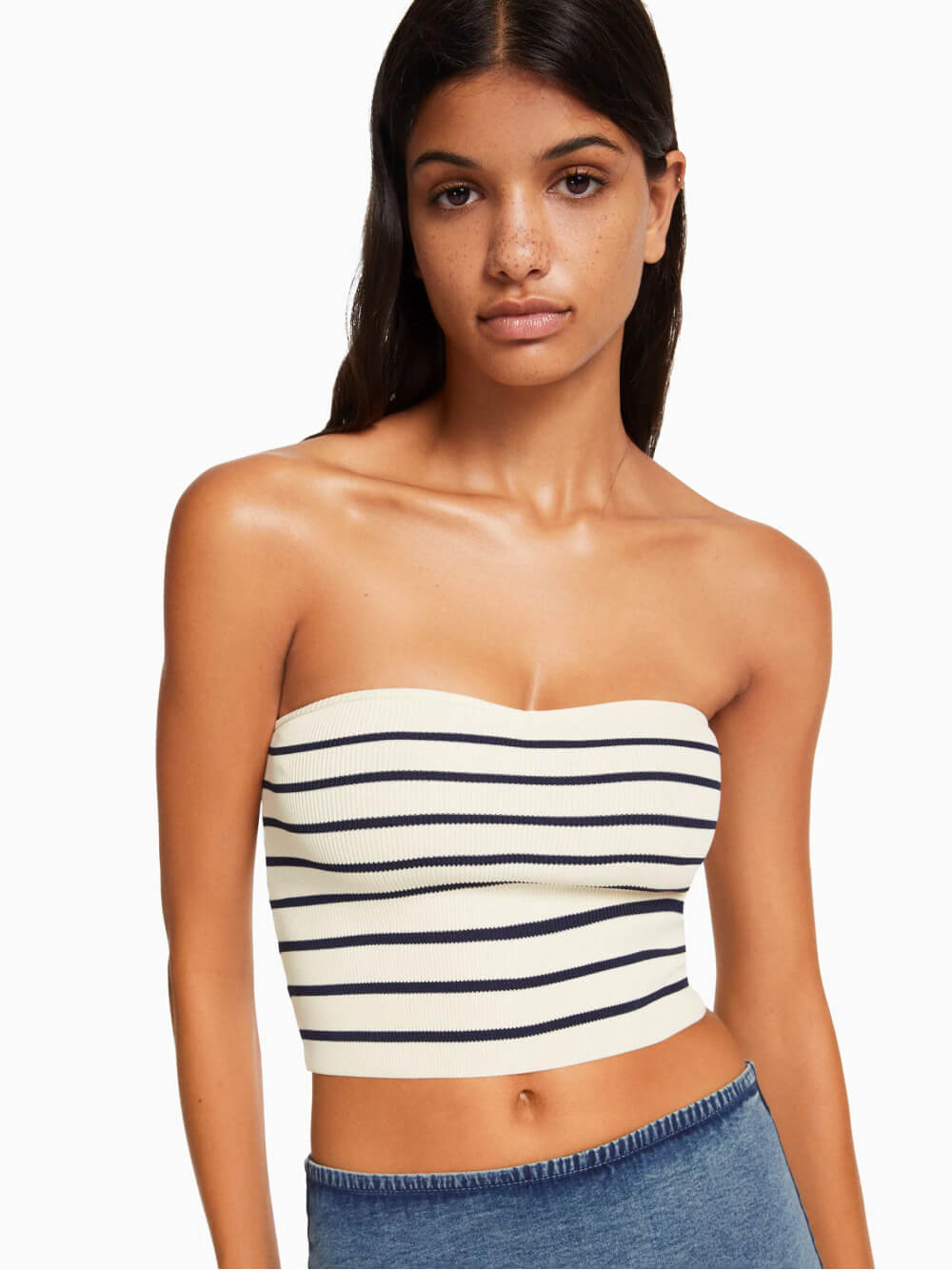 Striped knit bandeau crop top