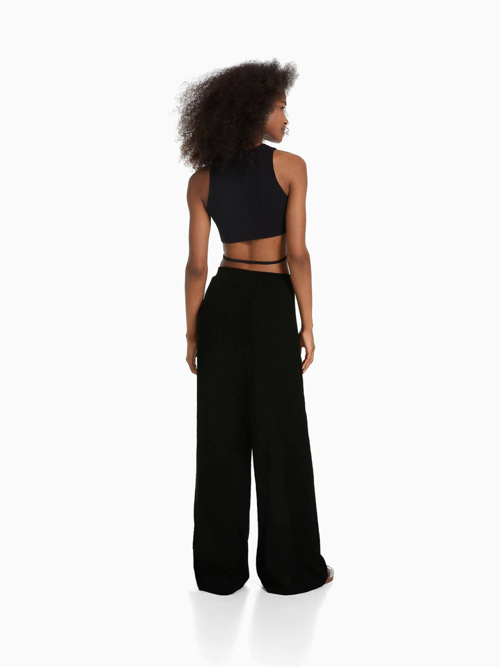 Wide-leg crepe trousers