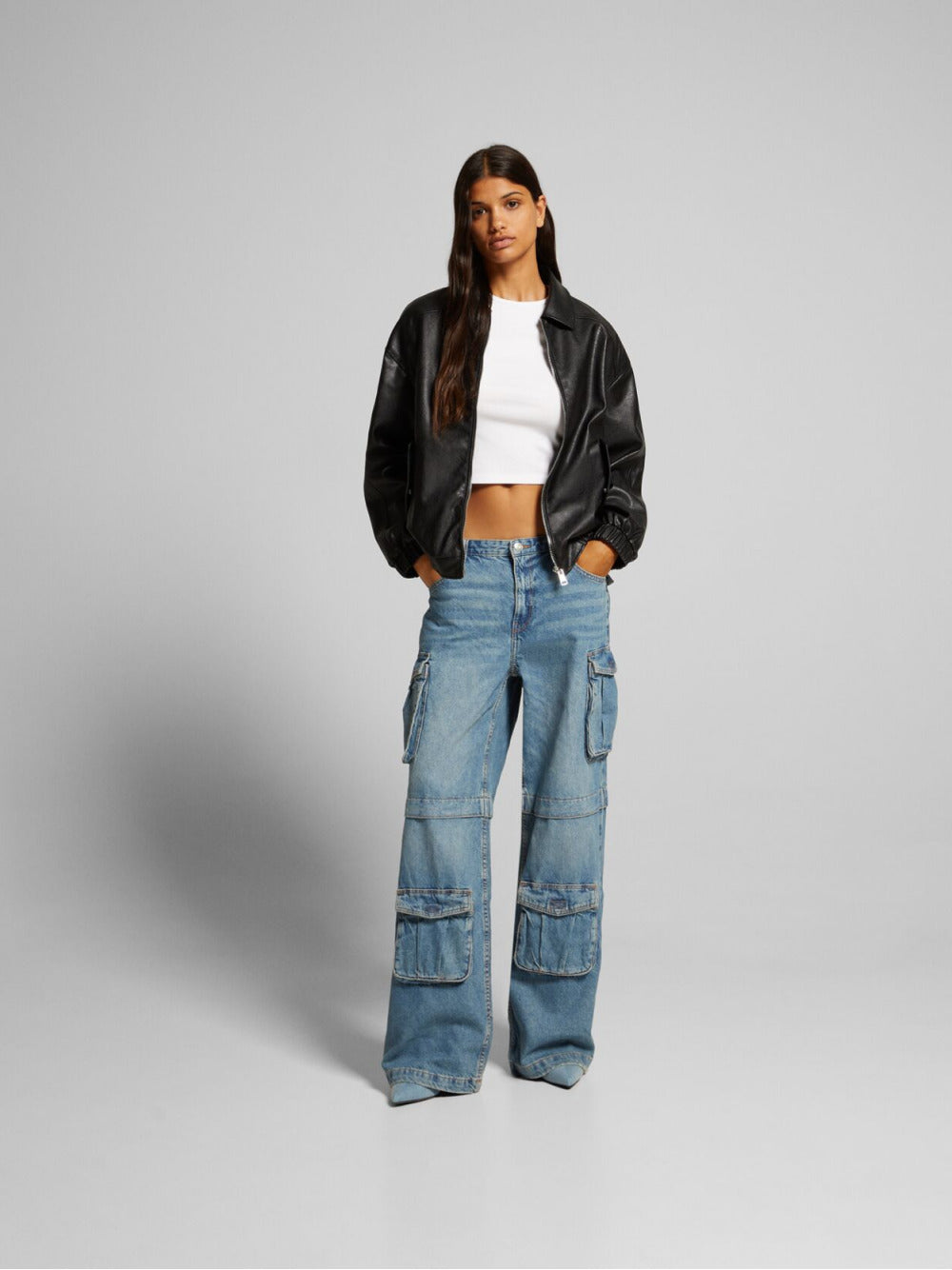 Faux leather dad fit jacket