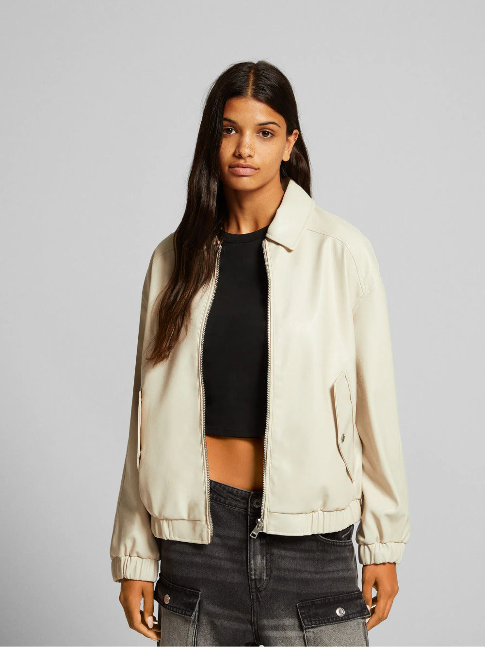 Faux leather dad fit jacket