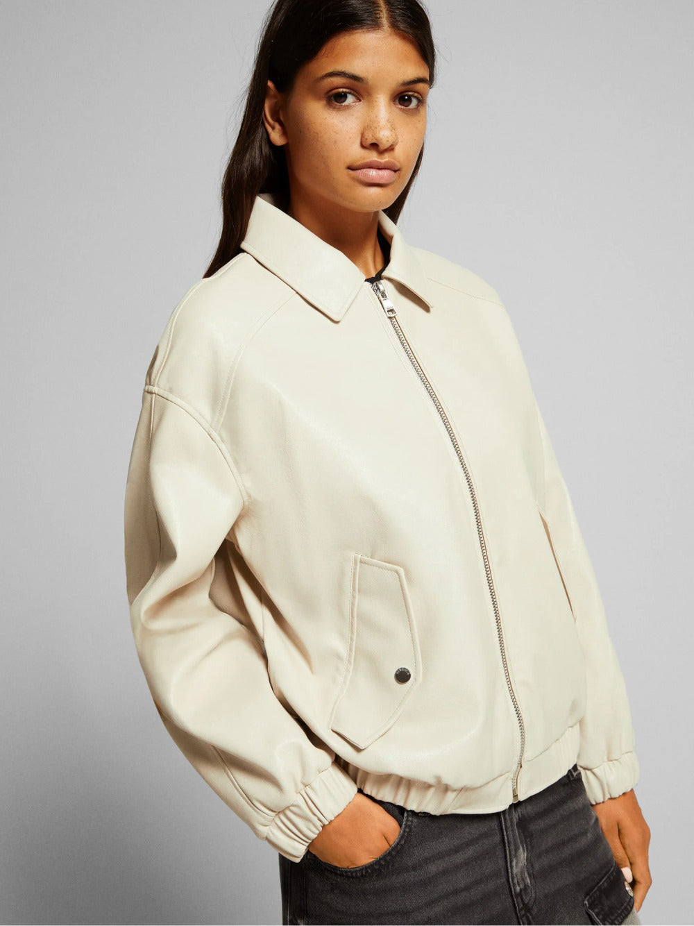 Faux leather dad fit jacket