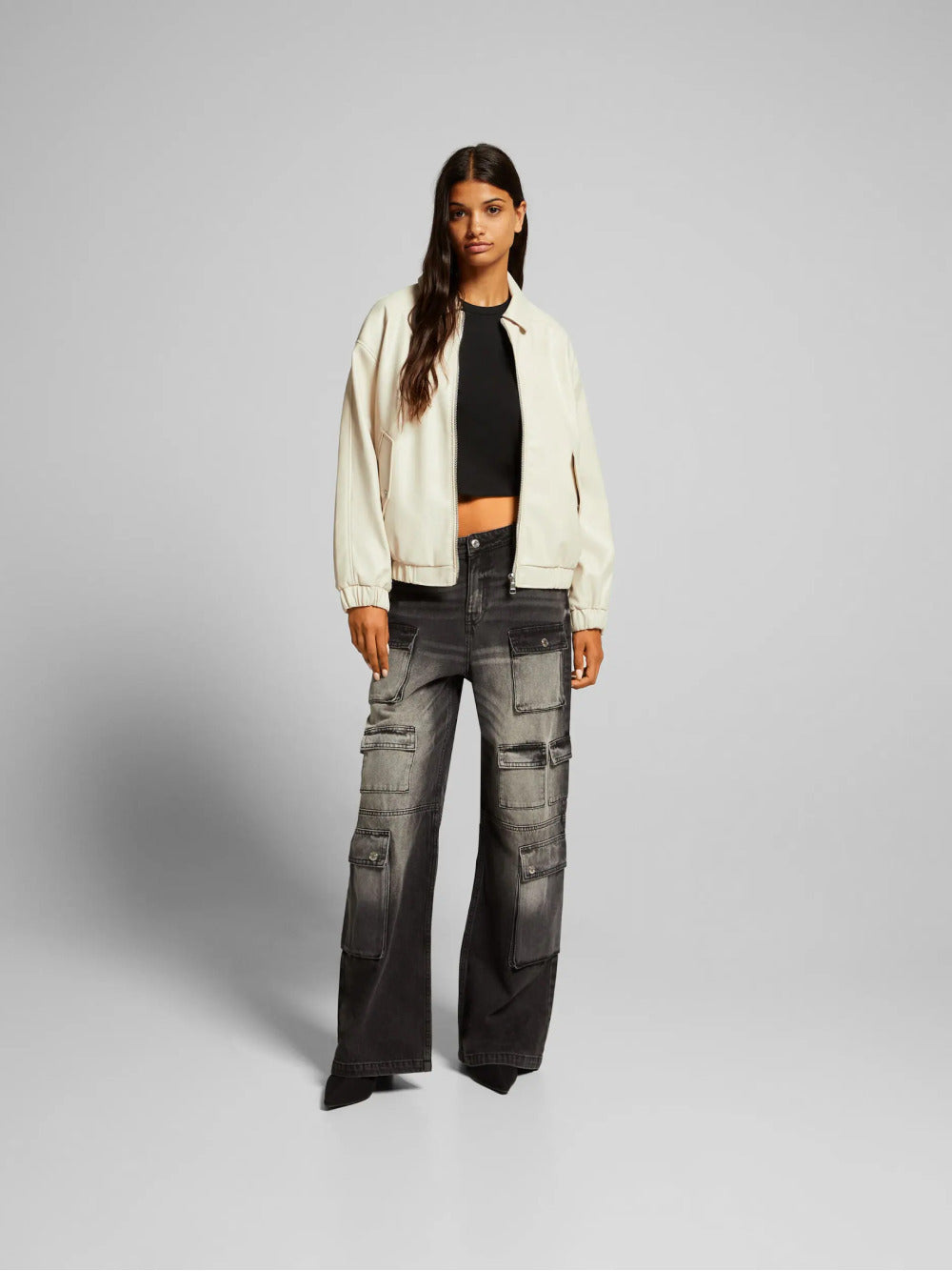 Faux leather dad fit jacket