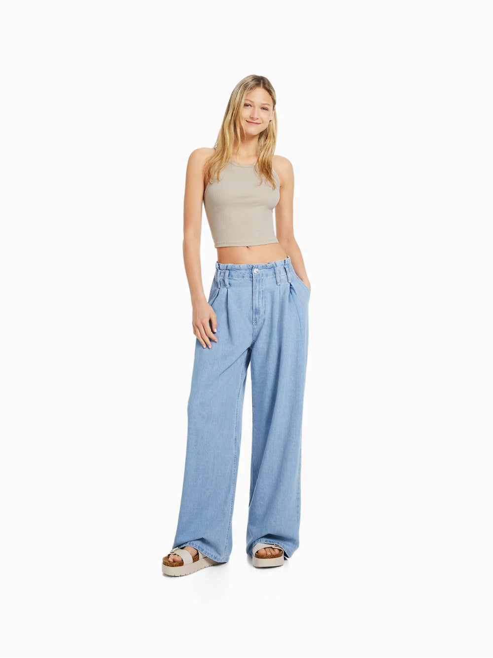 Sleeveless ribbed T-shirt