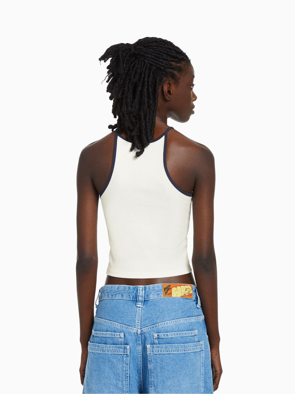 Ribbed printed strappy T-shirt