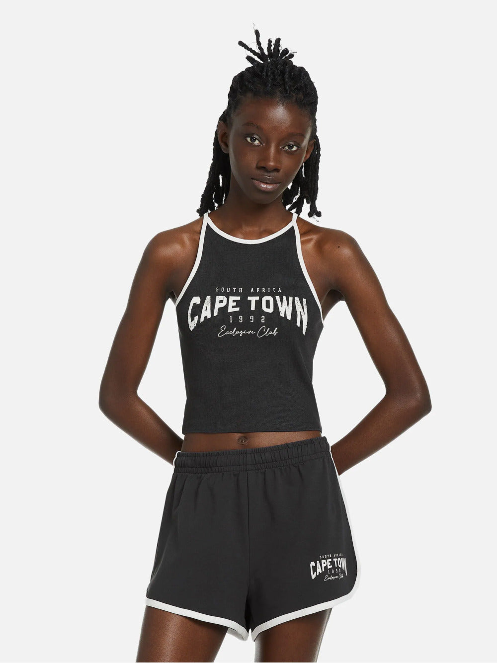 Ribbed printed strappy T-shirt