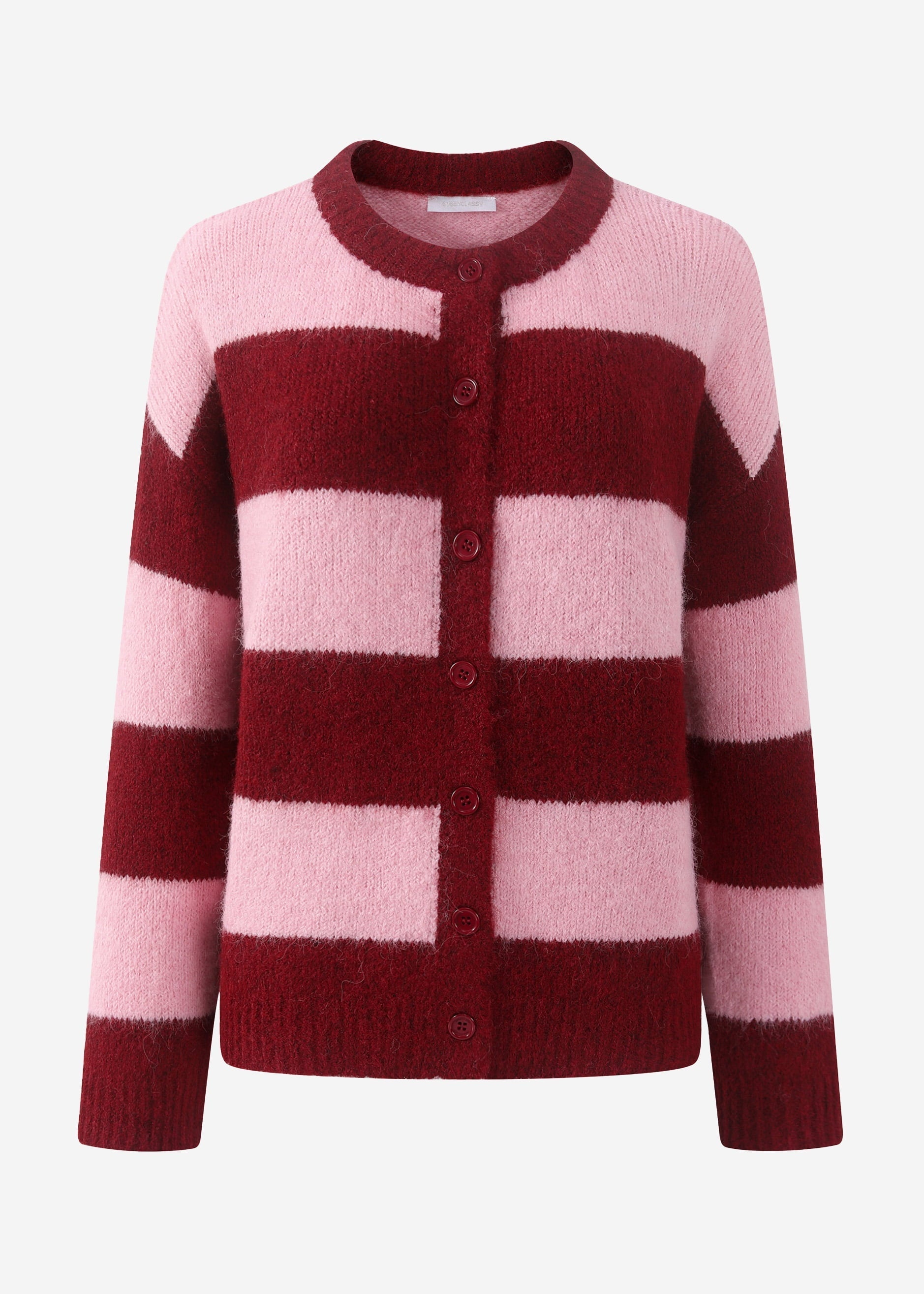Cárdigan con bloques de rayas – burdeos