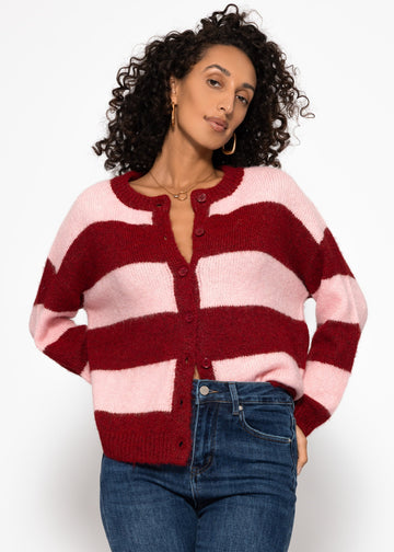 Cárdigan con bloques de rayas – burdeos