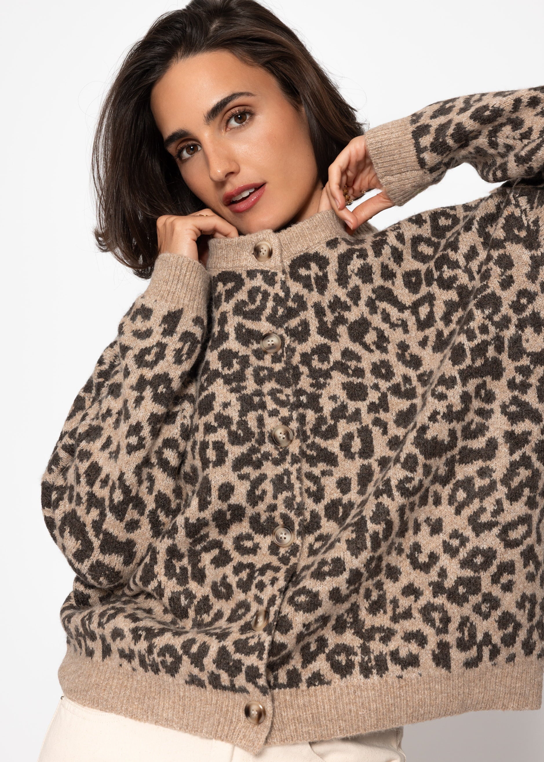 Cárdigan con estampado de leopardo - marrón