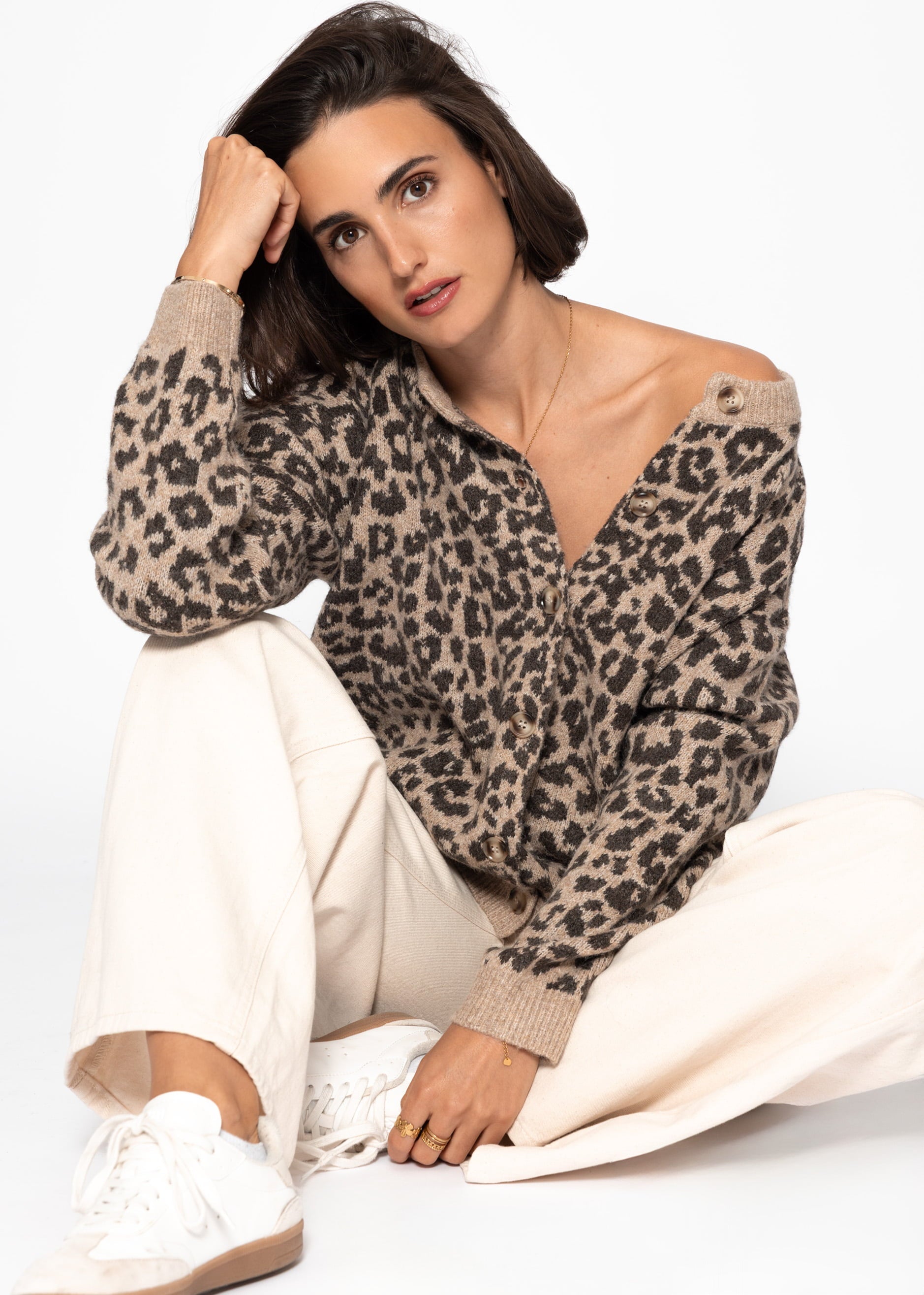 Cárdigan con estampado de leopardo - marrón