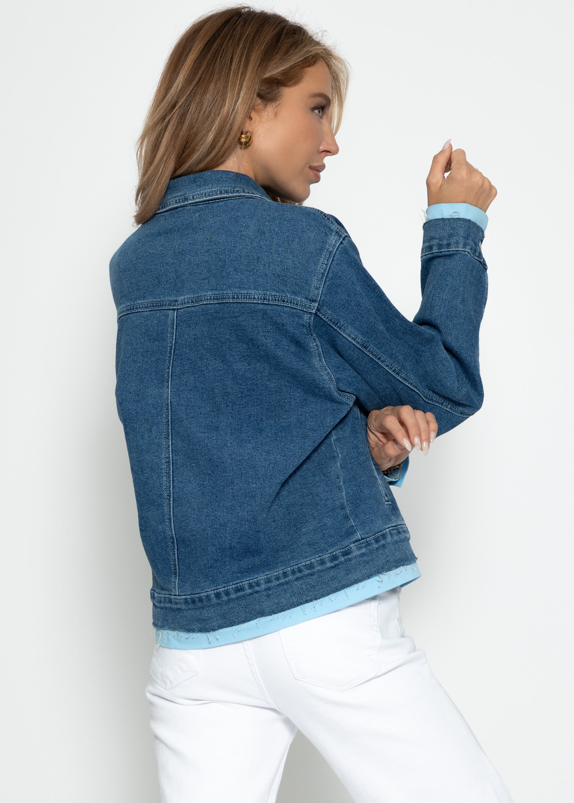 Chaqueta vaquera con dobladillo en contraste - azul