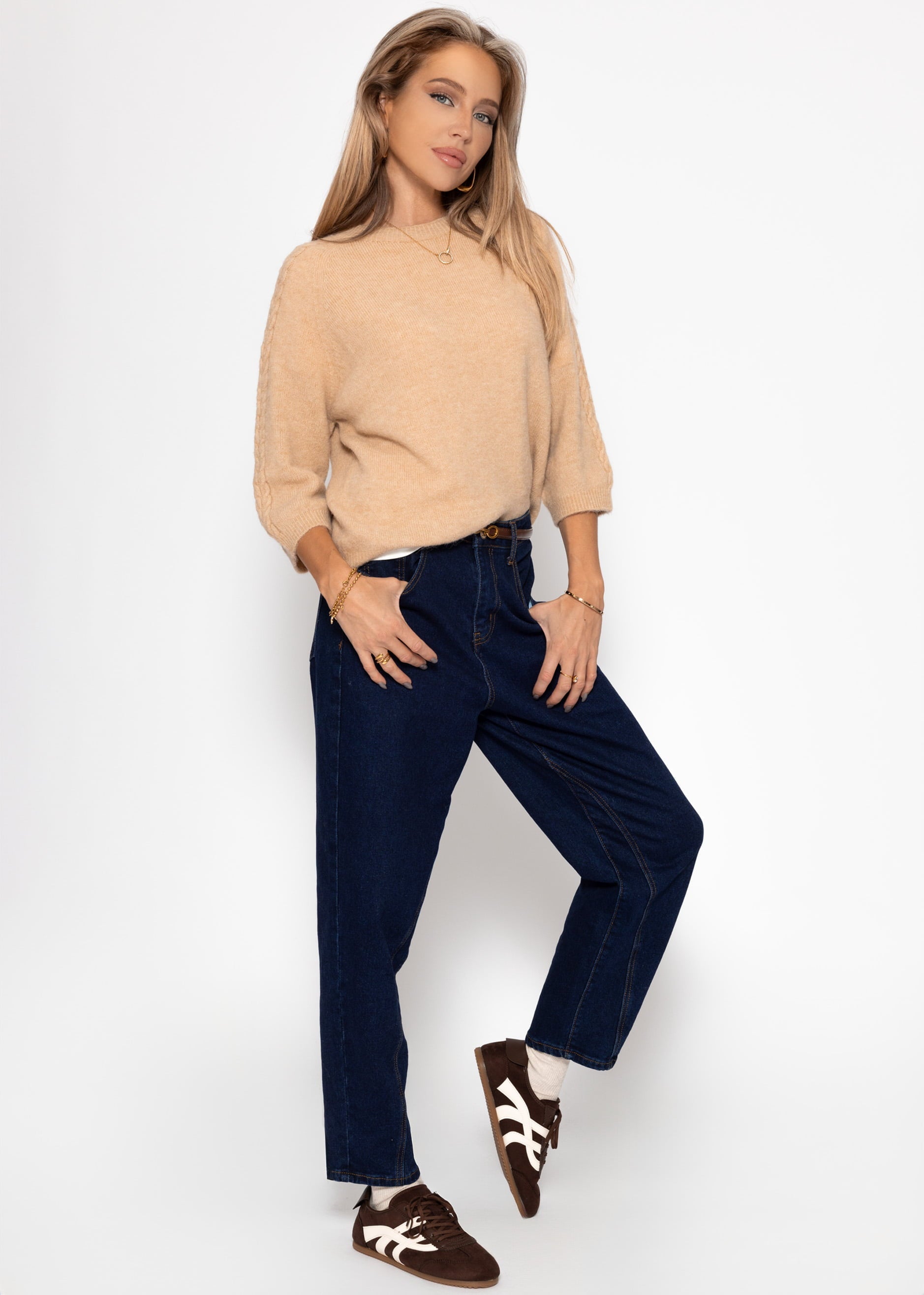 Top de punto con detalle de cable - beige